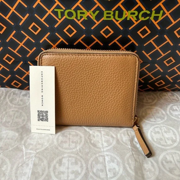 Tory Burch Britten Medium Wallet Tiramisu Gold Tan Brown